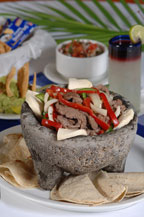 beef molcajete at baja cantina restaurant and dockside bar in cabo san lucas, mexico