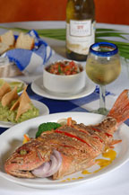 fried red snapper at baja cantina restaurant and dockside bar in cabo san lucas, mexico