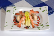 fresh shrimp at baja cantina restaurant and dockside bar in cabo san lucas, mexico