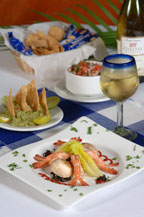 fresh shrimp at baja cantina restaurant and dockside bar in cabo san lucas, mexico