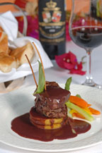 beef filets with mushroom polenta served at alfredo di roma italian restaurant - san jose del cabo, los cabos, mexico