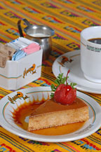 flan and coffee for dessert at mango deck beach restaurant in cabo san lucas
