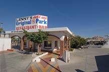 sign, entrance and parking at the original park restaurant - cabo san lucas, mexico